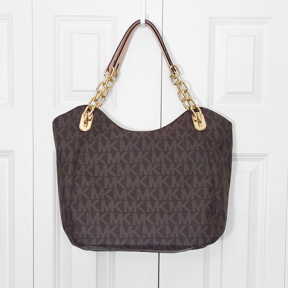 Michael Kors Logo Large Tote Shoulder Bag, Brown and Tan